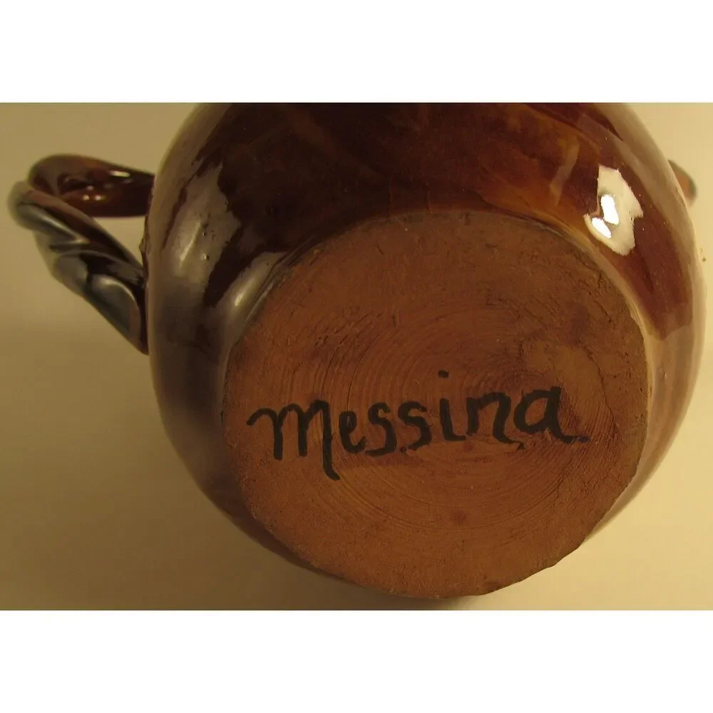 Studio Pottery Creamer brown glazed with flowers artist signed braided handle
